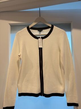 Ann Taylor Factory Off White with Black Trim Cardigan